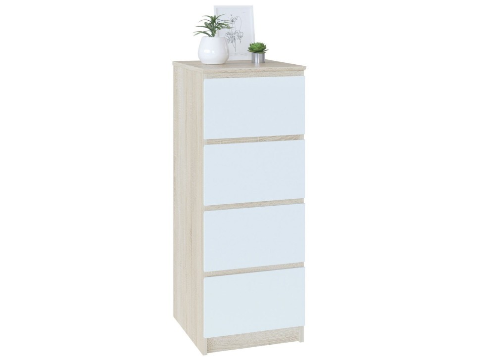 Комод Т-4Р, цвет сонома/белый, ШхГхВ 40х44,6х104,4 см., Комод с 4-мя ящиками