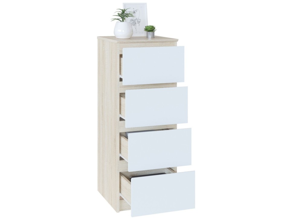 Комод Т-4Р, цвет сонома/белый, ШхГхВ 40х44,6х104,4 см., Комод с 4-мя ящиками