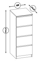 Комод Т-4Р, цвет сонома/белый, ШхГхВ 40х44,6х104,4 см., Комод с 4-мя ящиками