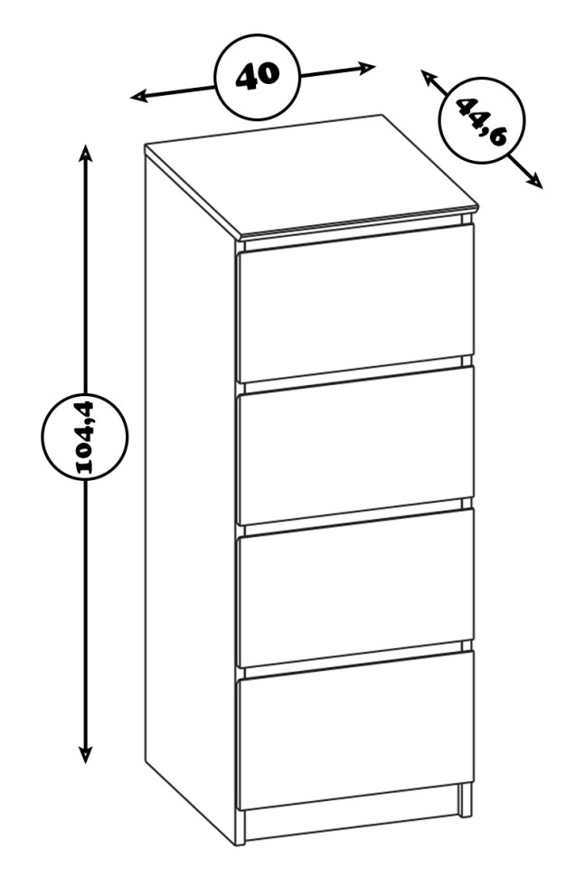 Комод Т-4Р, цвет сонома/белый, ШхГхВ 40х44,6х104,4 см., Комод с 4-мя ящиками