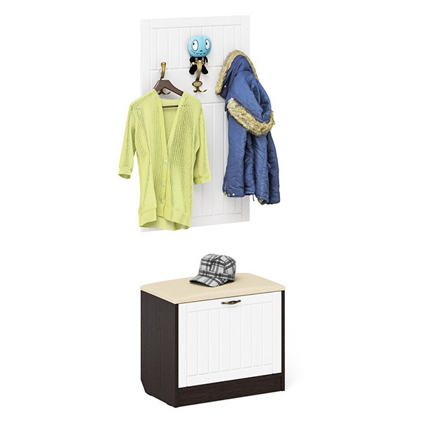 Прихожая П-6 Тумба + Вешалка, цвет венге/фасады МДФ белое дерево фрезеровка прованс, ШхГхВ 60х35х200 см.