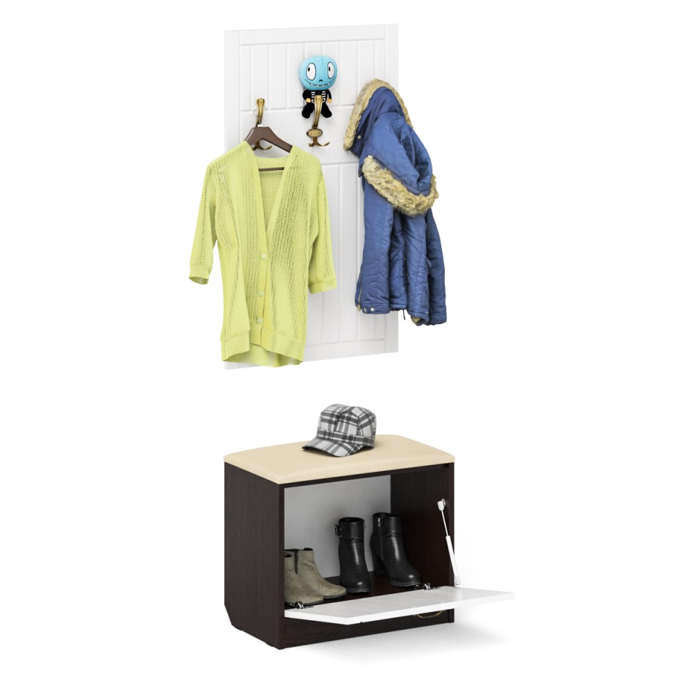 Прихожая П-6 Тумба + Вешалка, цвет венге/фасады МДФ белое дерево фрезеровка прованс, ШхГхВ 60х35х200 см.