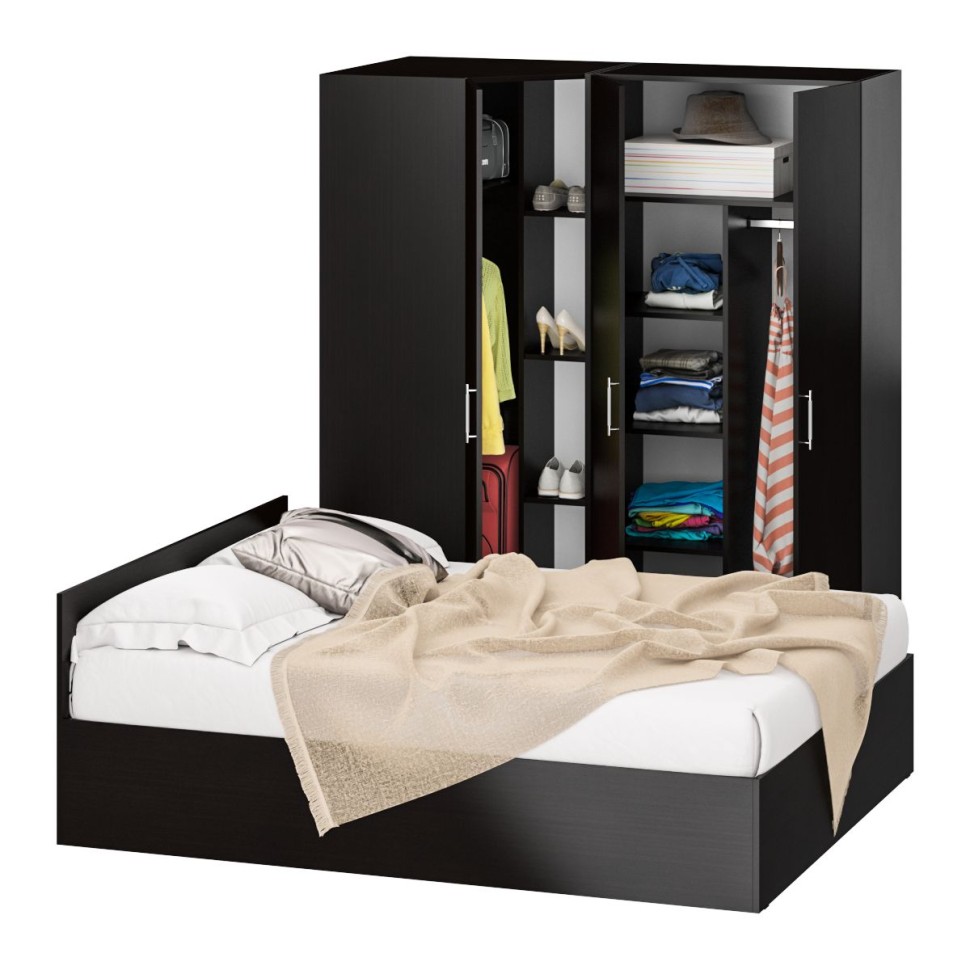 Спальня Стандарт 2-1600, цвет венге, ШхГхВ 163,5х203,5х70 + 171,2х81,2х200 см., сп.м. 1600х2000 мм., без матраса, основание есть