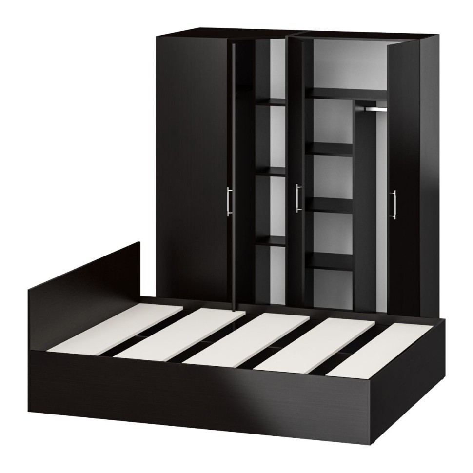 Спальня Стандарт 2-1600, цвет венге, ШхГхВ 163,5х203,5х70 + 171,2х81,2х200 см., сп.м. 1600х2000 мм., без матраса, основание есть