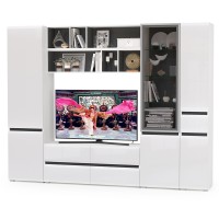 Сидней Комплектация № 031, цвет корпус: белый/чёрный/фасады: МДФ белый глянец, ШхГхВ 264,9х41,3х205,2 см., ниша для ТВ 129х41х90 см., универс. сборка