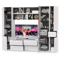 Сидней Комплектация № 031, цвет корпус: белый/чёрный/фасады: МДФ белый глянец, ШхГхВ 264,9х41,3х205,2 см., ниша для ТВ 129х41х90 см., универс. сборка