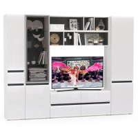 Сидней Комплектация № 031, цвет корпус: белый/чёрный/фасады: МДФ белый глянец, ШхГхВ 264,9х41,3х205,2 см., ниша для ТВ 129х41х90 см., универс. сборка