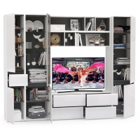 Сидней Комплектация № 031, цвет корпус: белый/чёрный/фасады: МДФ белый глянец, ШхГхВ 264,9х41,3х205,2 см., ниша для ТВ 129х41х90 см., универс. сборка