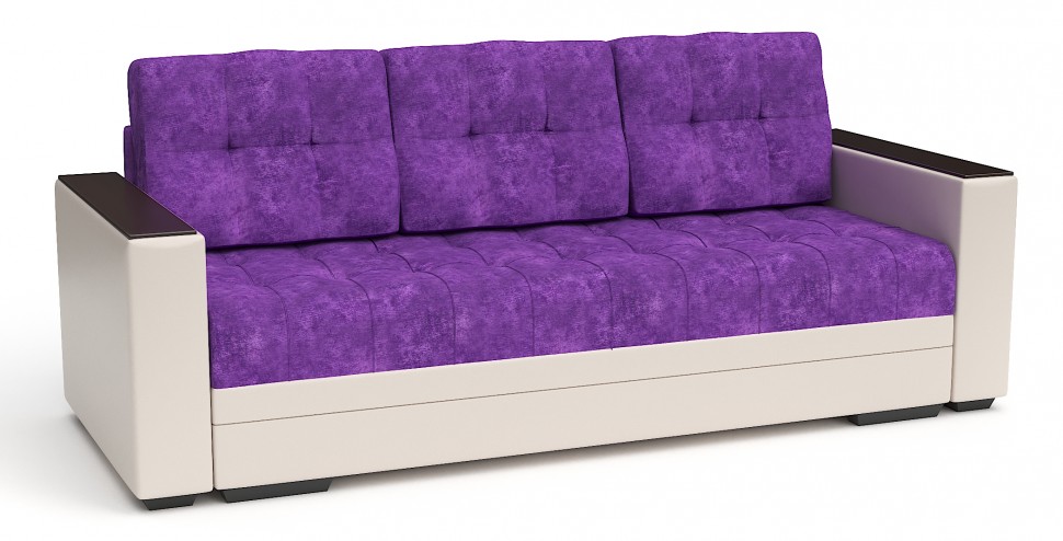 Диван прямой Атланта (Атлантик) еврокнижка фиолетовый велюр+бежевая экокожа