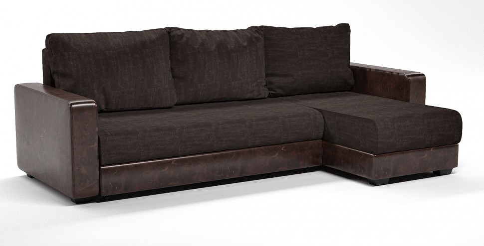 Диван угловой Монако еврокнижка коричневый велюр+коричневая экокожа
