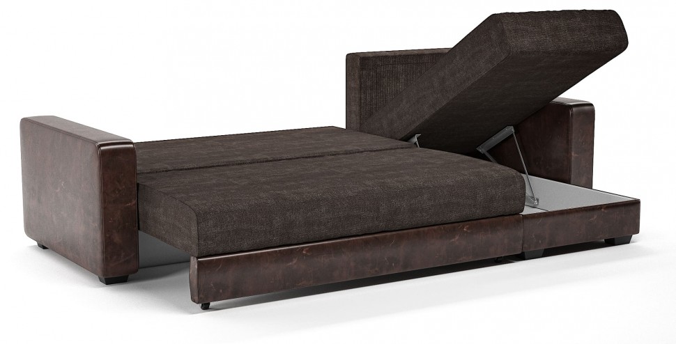 Диван угловой Монако еврокнижка коричневый велюр+коричневая экокожа
