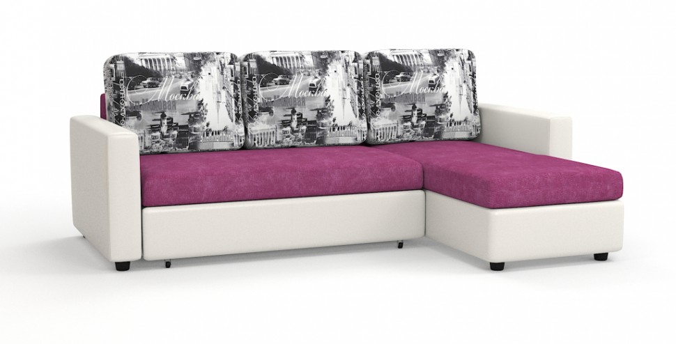 Диван угловой Траумберг велюр розовый + город + экокожа белый