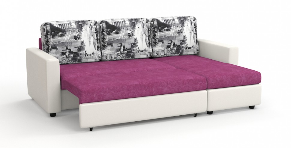 Диван угловой Траумберг велюр розовый + город + экокожа белый
