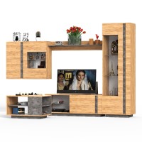 СНЯТО НСН Арчи № 09, цвет дуб крафт золотой/камень тёмный, ниша для ТВ 130х41х110 см., НЕ универсальная сборка