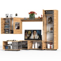 СНЯТО НСН Арчи № 09, цвет дуб крафт золотой/камень тёмный, ниша для ТВ 130х41х110 см., НЕ универсальная сборка