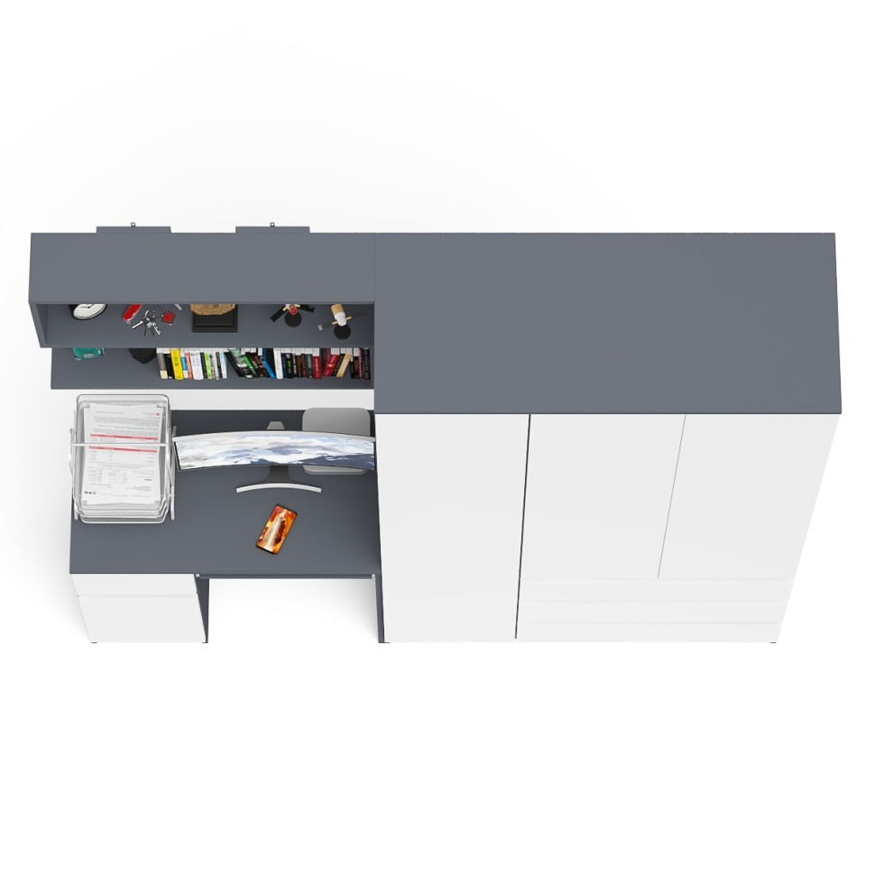 Мори Стол компьютерный МС-1 левый + Шкаф МШ1200.1 + Полка 900, цвет графит/белый, ШхГхВ 210,4х50,4х209,6 см., НЕ универсальная сборка