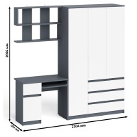 Мори Стол компьютерный МС-1 левый + Шкаф МШ1200.1 + Полка 900, цвет графит/белый, ШхГхВ 210,4х50,4х209,6 см., НЕ универсальная сборка