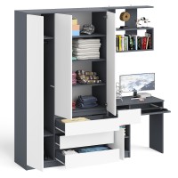 Мори Стол компьютерный МС-1 левый + Шкаф МШ1200.1 + Полка 900, цвет графит/белый, ШхГхВ 210,4х50,4х209,6 см., НЕ универсальная сборка
