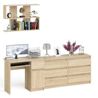 Мори Стол компьютерный МС-1 правый + Комод МК1380.6 + Полка 900, цвет дуб сонома, ШхГхВ 228х50х209,6 см., НЕ универсальная сборка