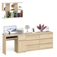 Мори Стол компьютерный МС-1 правый + Комод МК1380.6 + Полка 900, цвет дуб сонома, ШхГхВ 228х50х209,6 см., НЕ универсальная сборка
