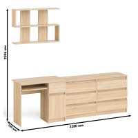 Мори Стол компьютерный МС-1 правый + Комод МК1380.6 + Полка 900, цвет дуб сонома, ШхГхВ 228х50х209,6 см., НЕ универсальная сборка