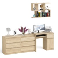 Мори Стол компьютерный МС-1 правый + Комод МК1380.6 + Полка 900, цвет дуб сонома, ШхГхВ 228х50х209,6 см., НЕ универсальная сборка