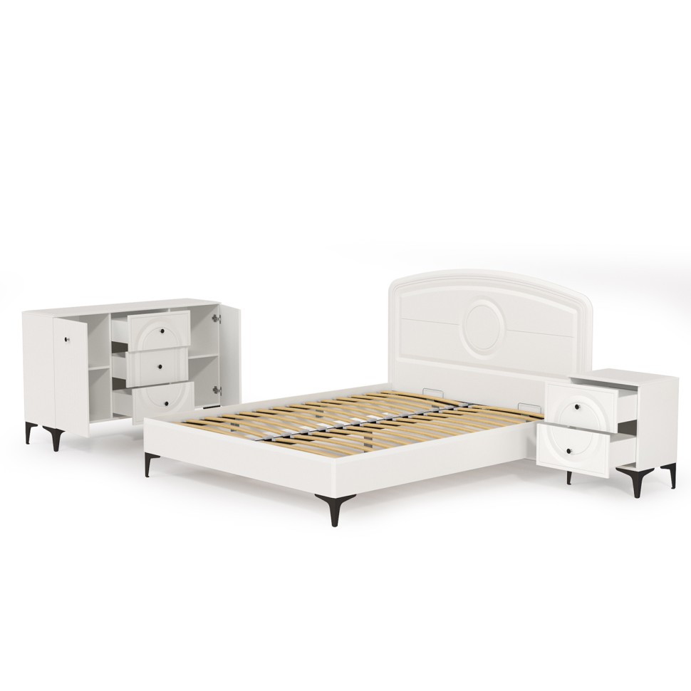 Валенсия Спальня № 03, цвет ЛДСП белый шагрень/МДФ белый шагрень, ортопед есть, сп. м. 1600х2000 мм., б/м