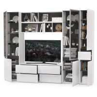 Сидней Комплектация № 032, цвет корпус: белый/чёрный/фасады: МДФ белый глянец, ШхГхВ 264,9х41,3х205,2 см., ниша для ТВ 129х41х90 см., универс. сборка