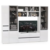 Сидней Комплектация № 032, цвет корпус: белый/чёрный/фасады: МДФ белый глянец, ШхГхВ 264,9х41,3х205,2 см., ниша для ТВ 129х41х90 см., универс. сборка