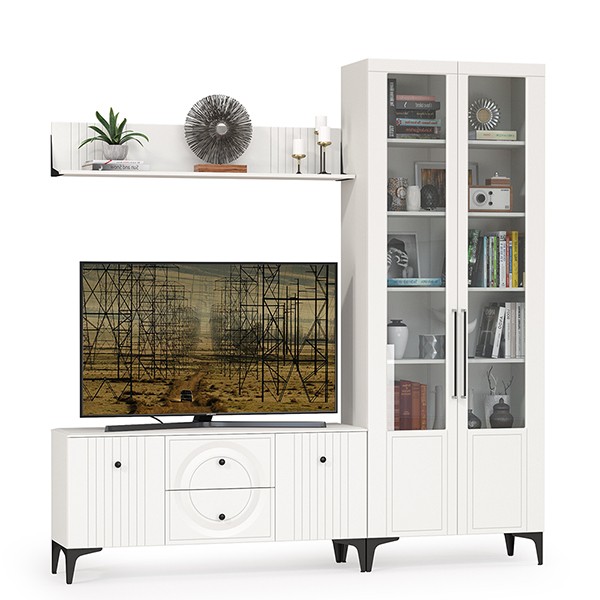 Валенсия Гостиная № 058, цвет ЛДСП белый шагрень/МДФ белый шагрень, ШхГхВ 217,2х38,3х225,2 см., универсальная сборка