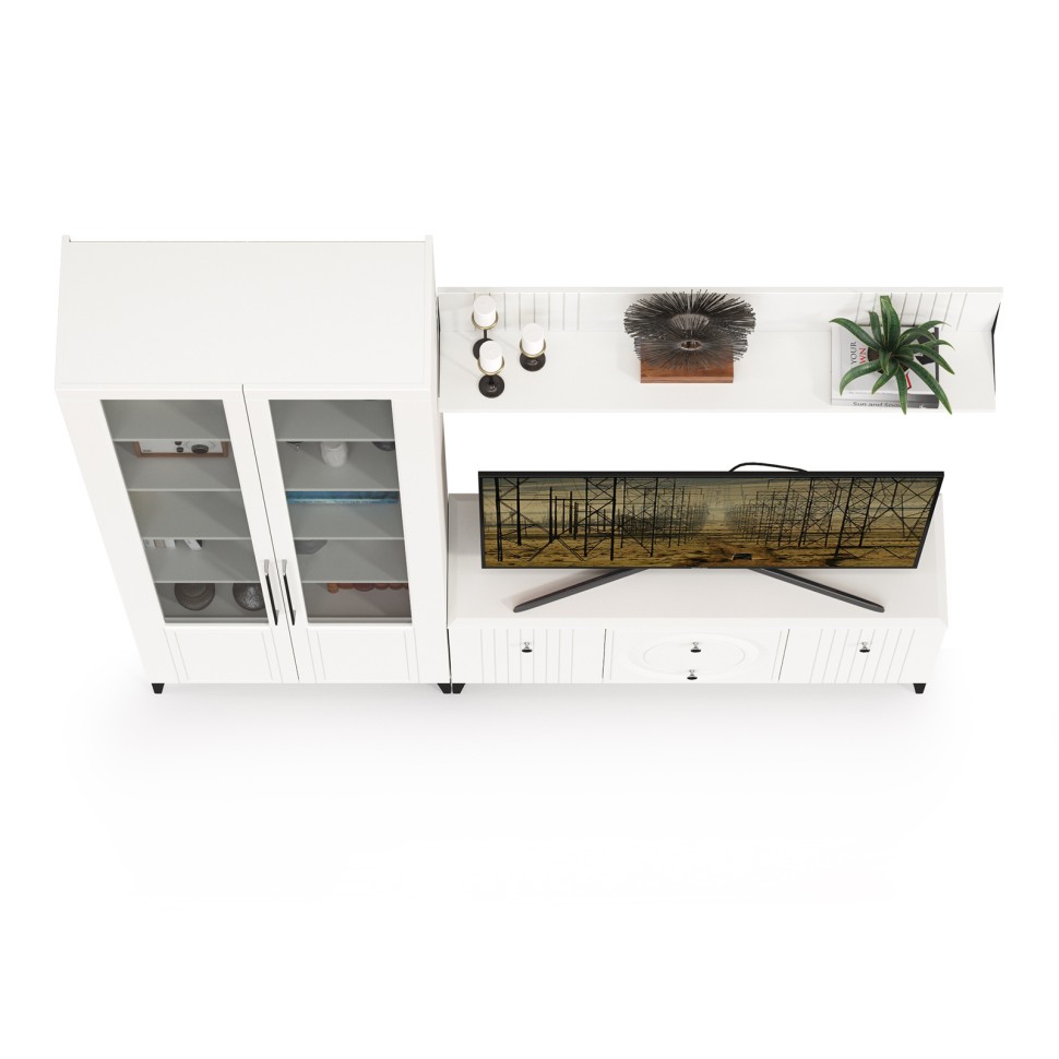 Валенсия Гостиная № 058, цвет ЛДСП белый шагрень/МДФ белый шагрень, ШхГхВ 217,2х38,3х225,2 см., универсальная сборка