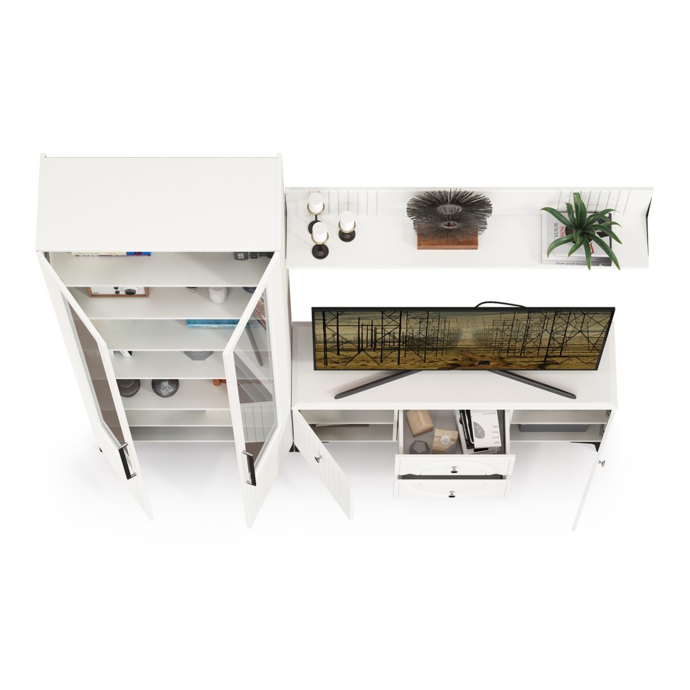 Валенсия Гостиная № 058, цвет ЛДСП белый шагрень/МДФ белый шагрень, ШхГхВ 217,2х38,3х225,2 см., универсальная сборка