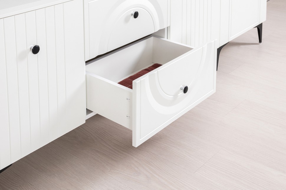 Валенсия Гостиная № 058, цвет ЛДСП белый шагрень/МДФ белый шагрень, ШхГхВ 217,2х38,3х225,2 см., универсальная сборка