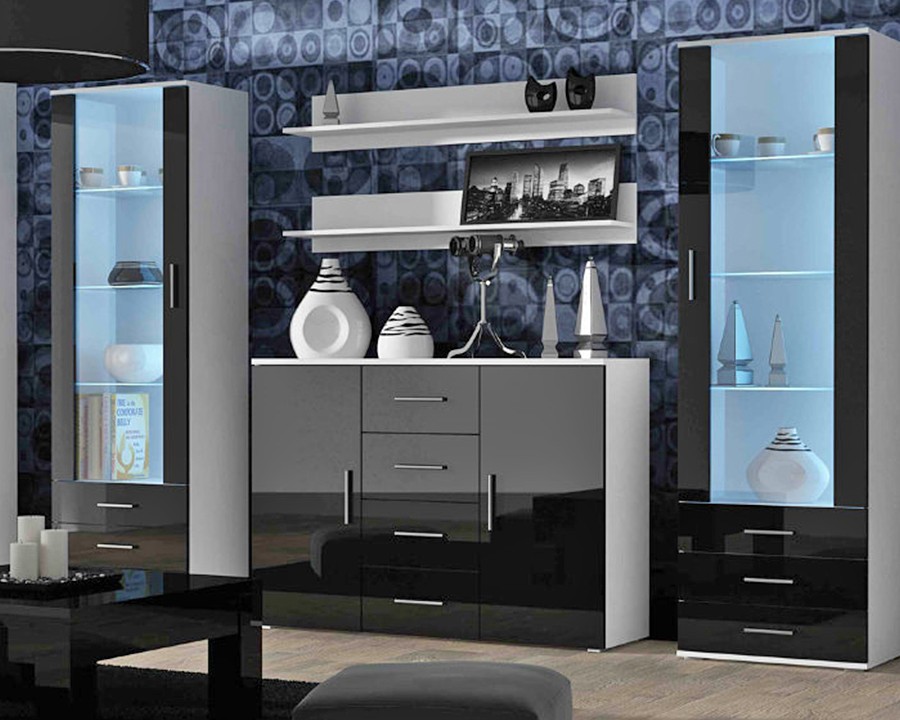 Гостиная Сохо 5 Черный 0190 / Белый Фасадный 0101