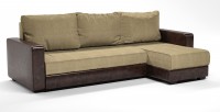 Диван угловой Монако еврокнижка бежевый велюр+коричневая экокожа