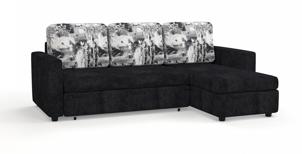 Диван угловой Траумберг велюр черный + город