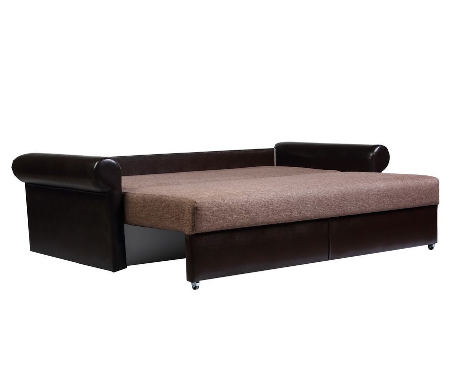 Диван Монако еврокнижка рогожка коричневая/экокожа коричневая (1)