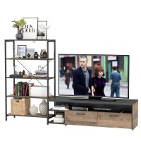 Трувор 13.70 Тумба под ТВ + 13.151.01 Стеллаж, цвет дуб гранж песочный/интра, ШхГхВ 232,6х45,4х146 см., универсальная сборка