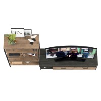 Трувор 13.70 Тумба под ТВ + 13.151.01 Стеллаж, цвет дуб гранж песочный/интра, ШхГхВ 232,6х45,4х146 см., универсальная сборка