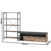 Трувор 13.70 Тумба под ТВ + 13.151.01 Стеллаж, цвет дуб гранж песочный/интра, ШхГхВ 232,6х45,4х146 см., универсальная сборка