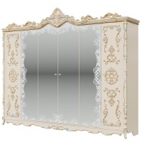 СНЯТО Людовик СЛ-02 Шкаф 6-ти дверный, цвет слоновая кость кракелюр, ручная роспись цветными патинами и золотом, ШхГхВ 291х63х248 см.