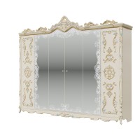 СНЯТО Людовик СЛ-02 Шкаф 6-ти дверный, цвет слоновая кость кракелюр, ручная роспись цветными патинами и золотом, ШхГхВ 291х63х248 см.