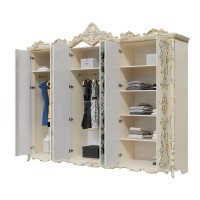 СНЯТО Людовик СЛ-02 Шкаф 6-ти дверный, цвет слоновая кость кракелюр, ручная роспись цветными патинами и золотом, ШхГхВ 291х63х248 см.