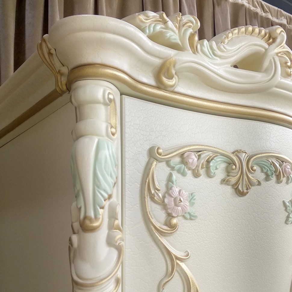 СНЯТО Людовик СЛ-02 Шкаф 6-ти дверный, цвет слоновая кость кракелюр, ручная роспись цветными патинами и золотом, ШхГхВ 291х63х248 см.