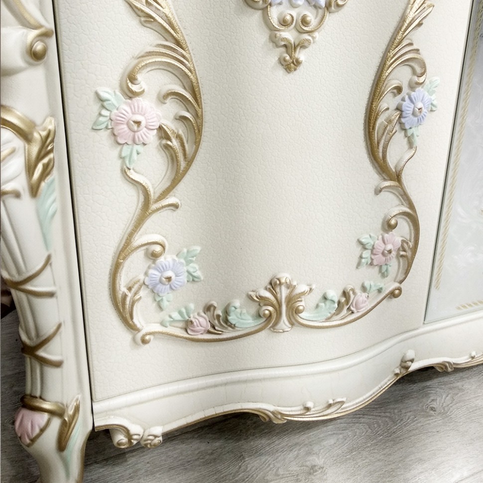 СНЯТО Людовик СЛ-02 Шкаф 6-ти дверный, цвет слоновая кость кракелюр, ручная роспись цветными патинами и золотом, ШхГхВ 291х63х248 см.
