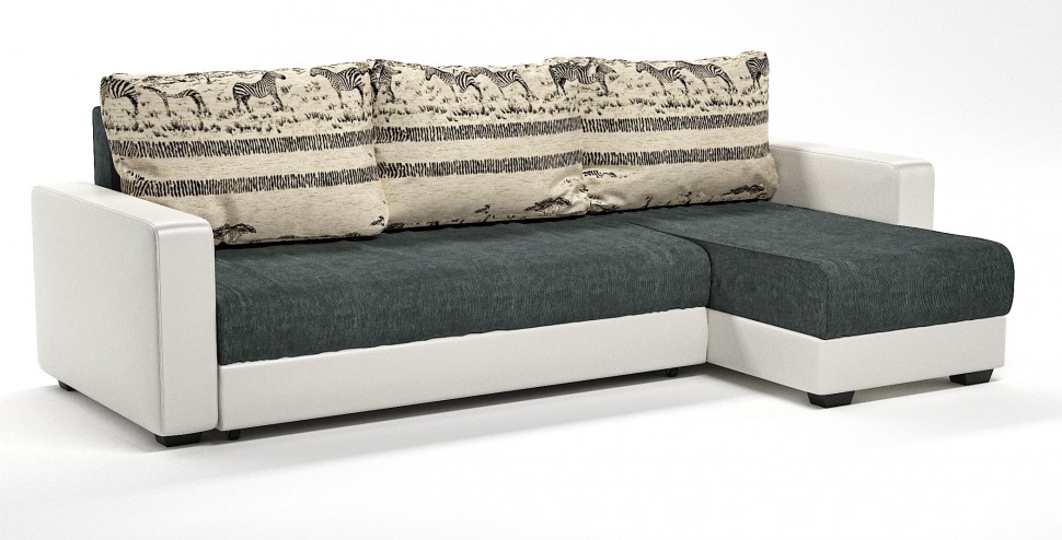 Диван угловой Монако еврокнижка серый велюр+зебра+белая экокожа