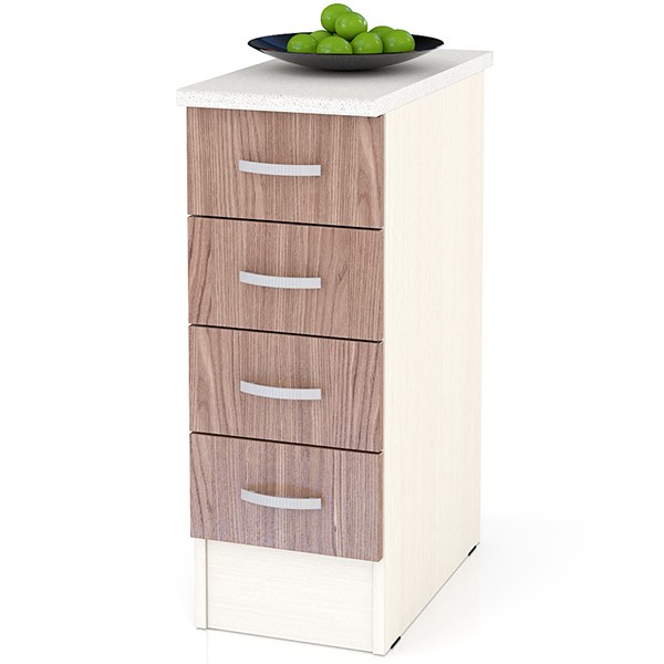 Кухня Мери ШН4Я300 Стол с 4 ящиками 30 см., цвет дуб/ясень шимо тёмный, ШхГхВ 30х60х85 см., универсальная дверь (столешница № 130 сахара белая)