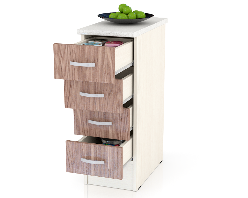 Кухня Мери ШН4Я300 Стол с 4 ящиками 30 см., цвет дуб/ясень шимо тёмный, ШхГхВ 30х60х85 см., универсальная дверь (столешница № 130 сахара белая)