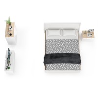 СНЯТО Муссон Кровать 11.28 + под. орт. + Тумба 16.03 + Комод 13.97 + Тумб ТВ 13.277, белый/чёрный/дуб эндгрейн элегантный/кожзам белый, 1600х2000, б/м