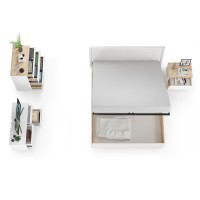 СНЯТО Муссон Кровать 11.28 + под. орт. + Тумба 16.03 + Комод 13.97 + Тумб ТВ 13.277, белый/чёрный/дуб эндгрейн элегантный/кожзам белый, 1600х2000, б/м